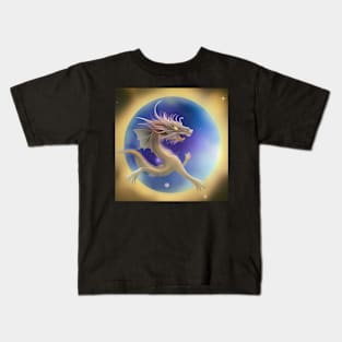 Gold Dragon Flying Through Wormhole Kids T-Shirt